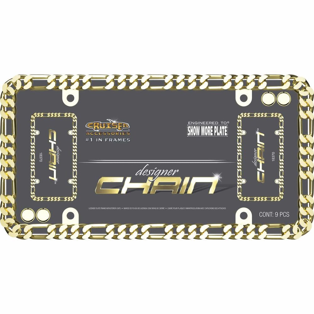 Designer Chain License Plate Frame, Gold (with fastener caps)